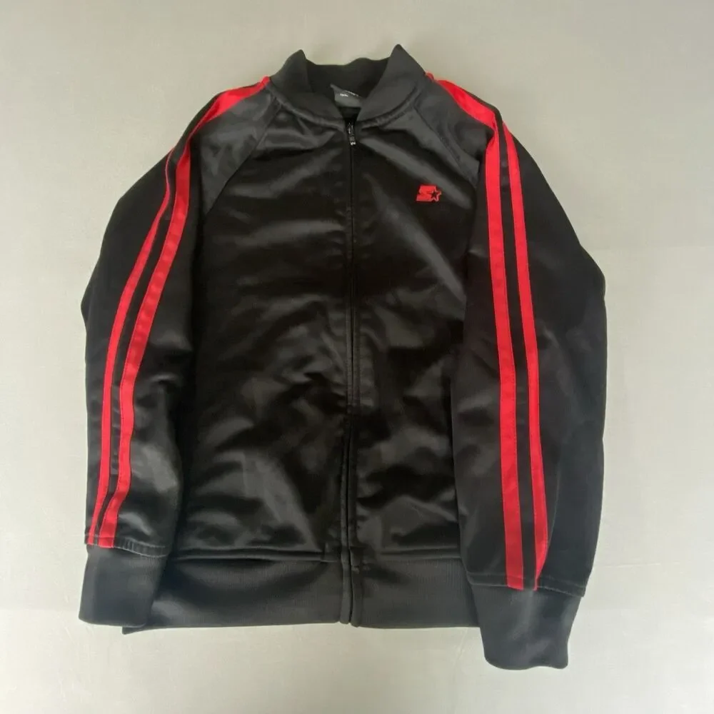 Starter Boy's Track Jacket Medium 8 Black Red Full Zip Athletic Youth Logo